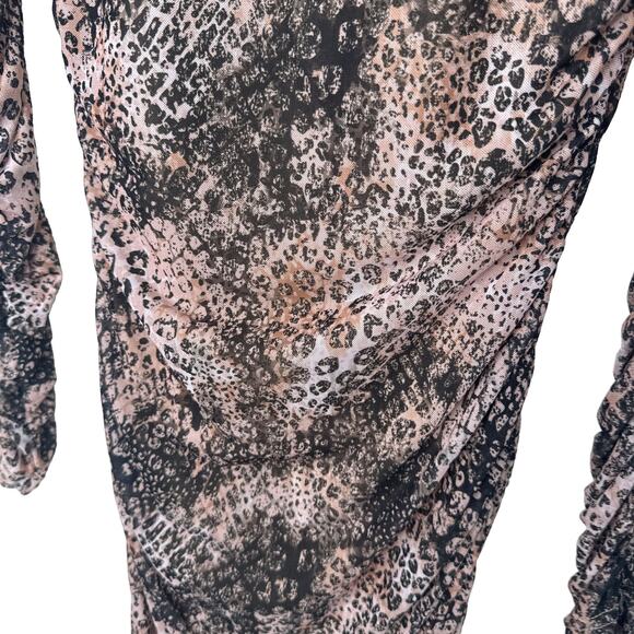BB Dakota / Steve Madden Leopard Rouched Midi Dress w/ Sheer Long Sleeves - Picture 2 of 3